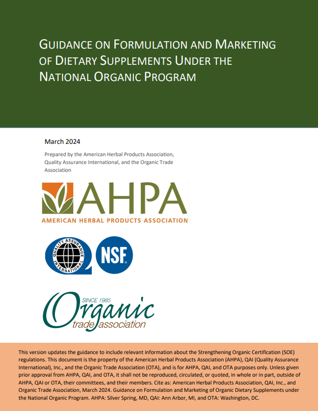 Image of Guidance on Formulation and Marketing of Dietary Supplements Under the National Organic Program